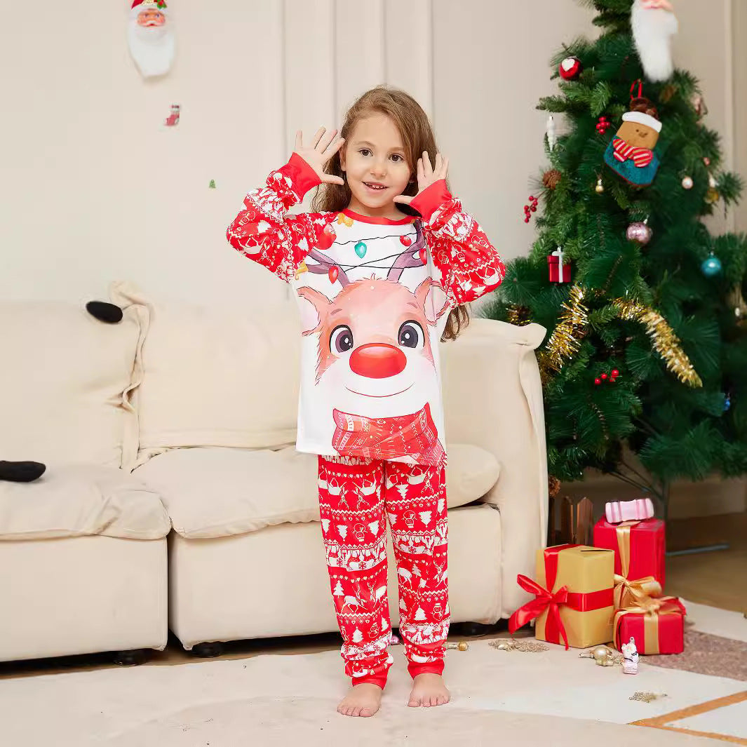 Parent-child Loungewear Deer Print Crew Neck Long-sleeved Christmas Pajama Set