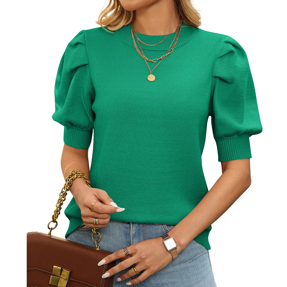 Women’s Puff Sleeve Short Sleeve Knit Sweater Top