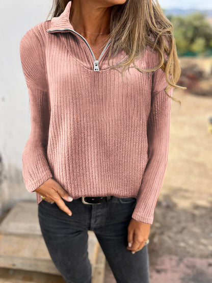 Women's Ribbed Quarter Zip Pullover Sweater Long Sleeve