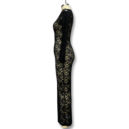 Sexy Sheer Lace Long Sleeve Bodycon Maxi Dress