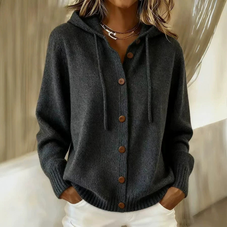 Women's Oversized Hooded Button Knit Cardigan Sweater