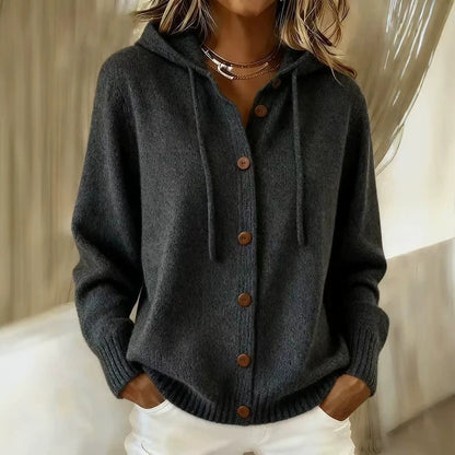 Women's Oversized Hooded Button Knit Cardigan Sweater