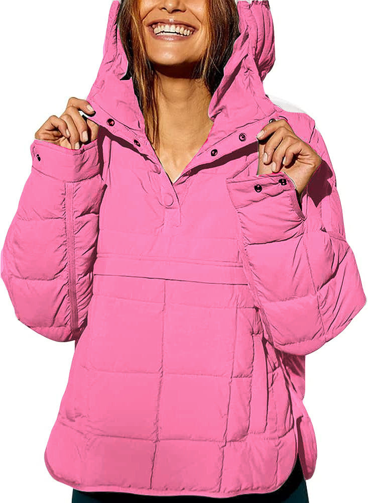 Women Oversized Hooded Quilted Pullover Puffer Jacket