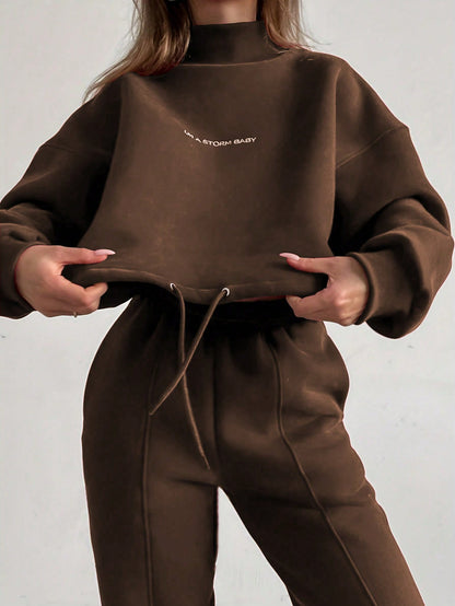 Women's Crop Sweatshirt Jogger Two Piece Set