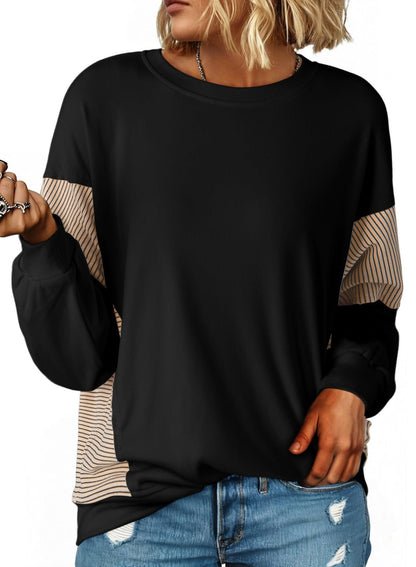 Colorblock Striped Sweatshirt Women Casual Pullover Top