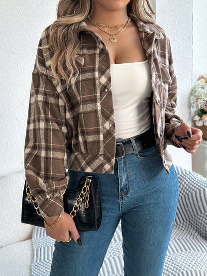 Plaid Button Front Long Sleeve Casual Jacket Coat