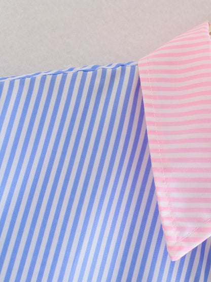 Women's Color Block Striped Oversized Button Down Shirt