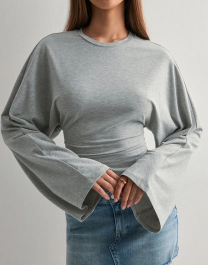 Women's Batwing Long Sleeve Cinched Waist Crew Neck Top