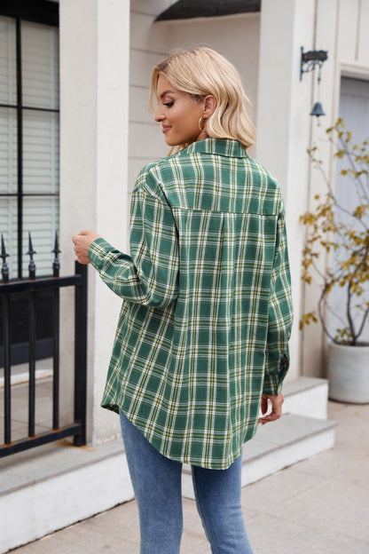 Women’s Casual Plaid Shirt with Pockets Loose Fit Fashion Top