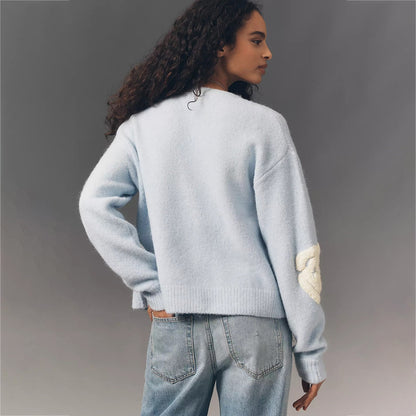 Women's Fuzzy Floral Tie Front Cardigan Light Blue