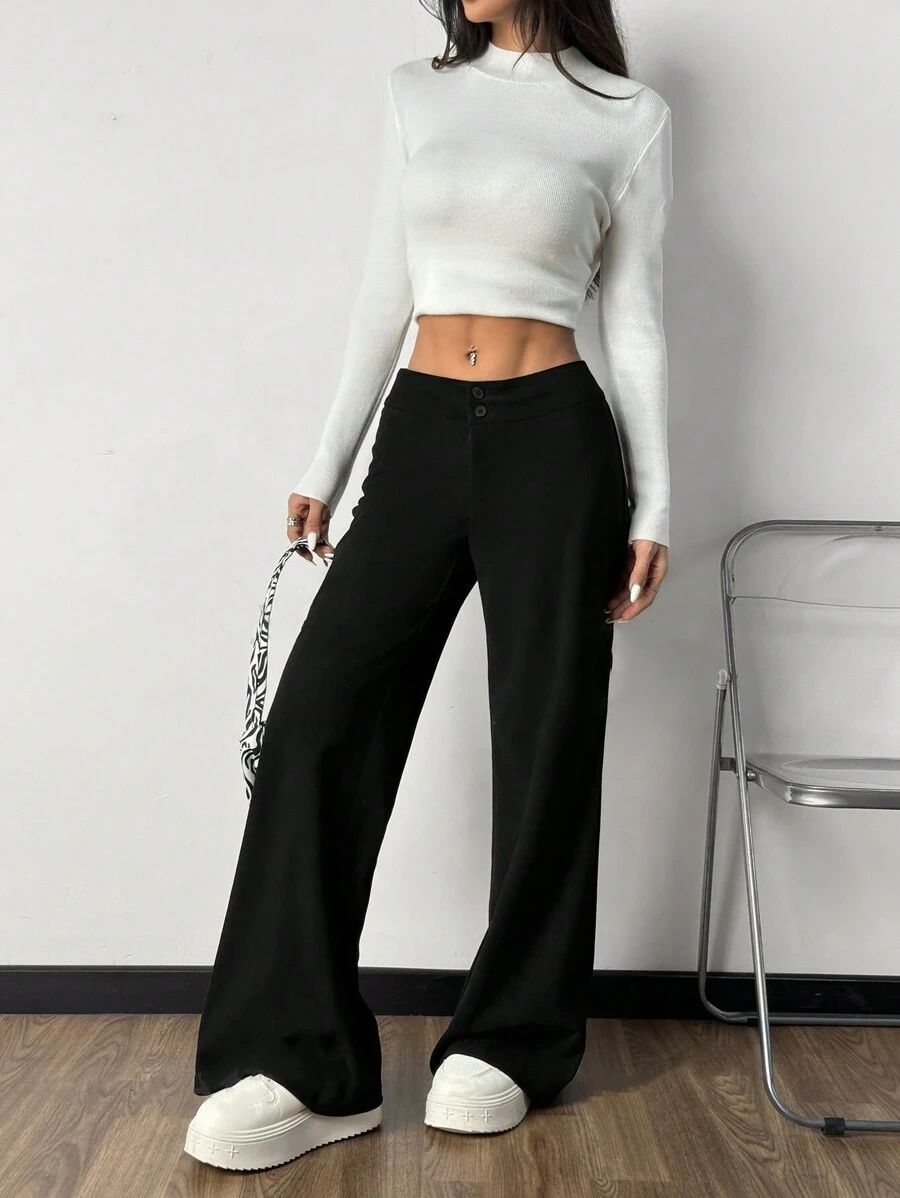 Black High Waist Wide Leg Palazzo Pants for Women