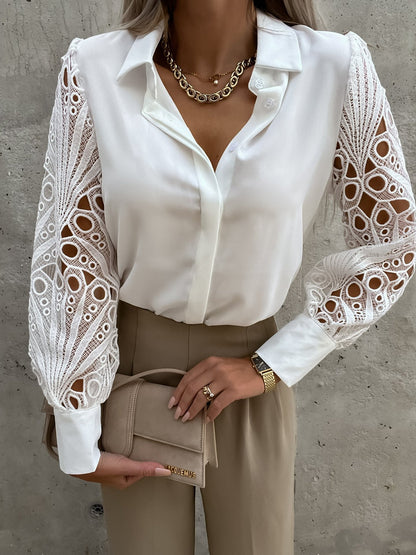 Women's Crochet Lace Sleeve Button Down Blouse