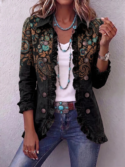 Women's Leopard Ruffle Button Down Long Sleeve Cardigan