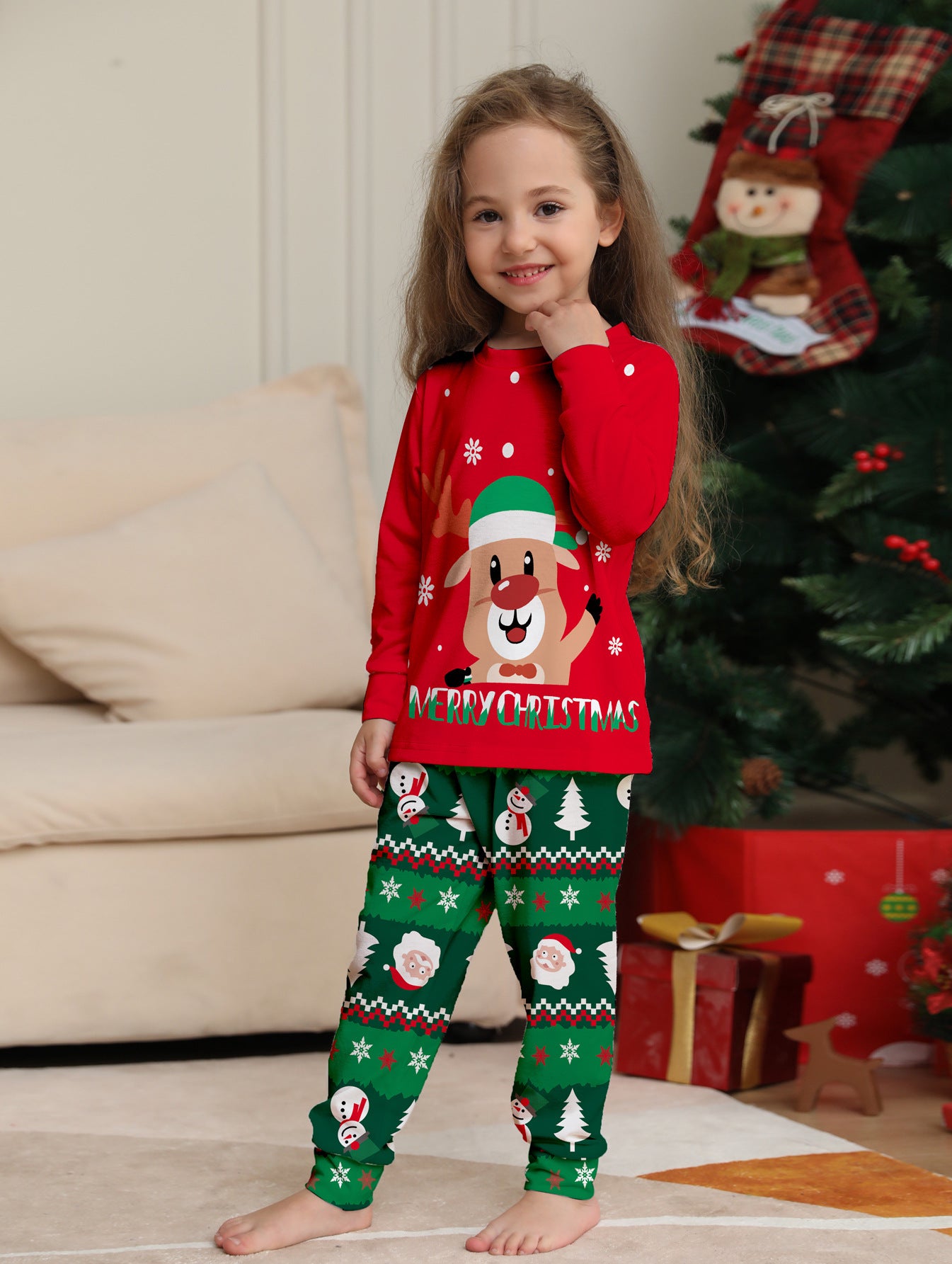 Deer Alphabet Parent-Child Printed Christmas Pajama Set