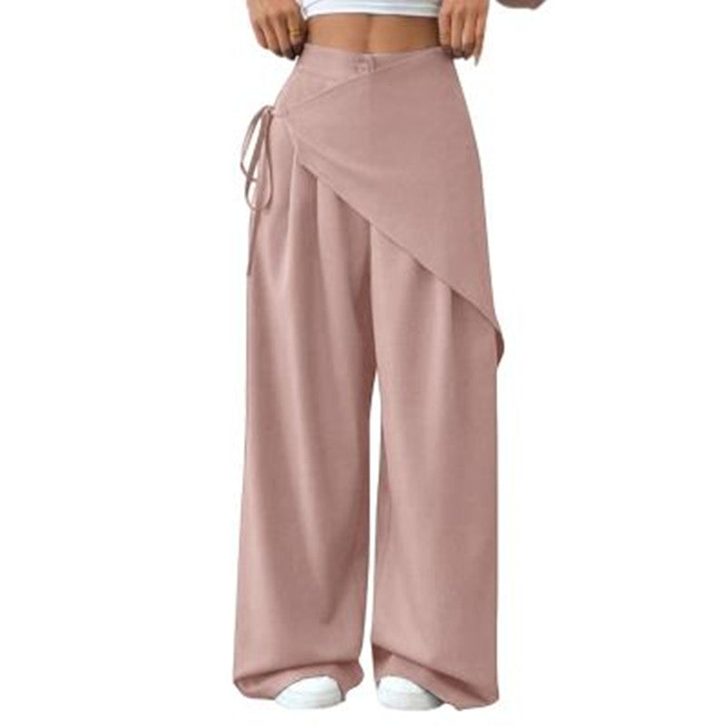 High Waist Asymmetrical Tie Waist Wide Leg Dress Pants
