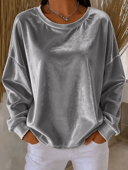 Women Velvet Long Sleeve Crew Neck Casual Tunic Top