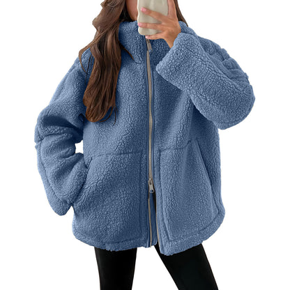 Women's Sherpa Fleece Zip Jacket Oversized Cozy Coat