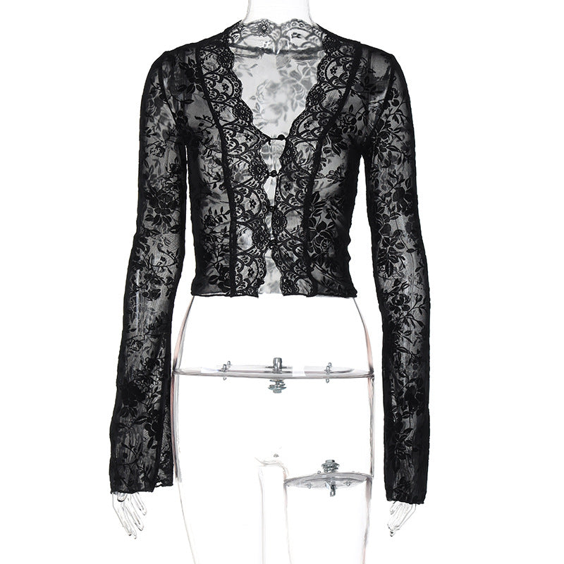 Sexy Leopard Mesh Lace Trim Cardigan Top