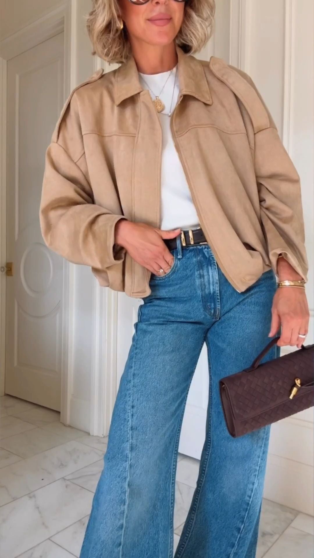 Women's Faux Suede Batwing Cropped Jacket