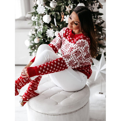 Women's Christmas Snowflake Sweater Crew Neck Long Sleeve