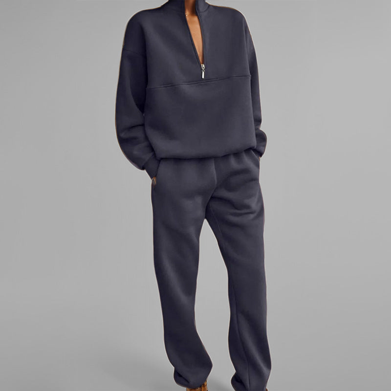 Women's Old Money Half Zip Sweatshirt Jogger Set