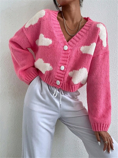 Women's Chunky V Neck Color Block Cropped Cardigan