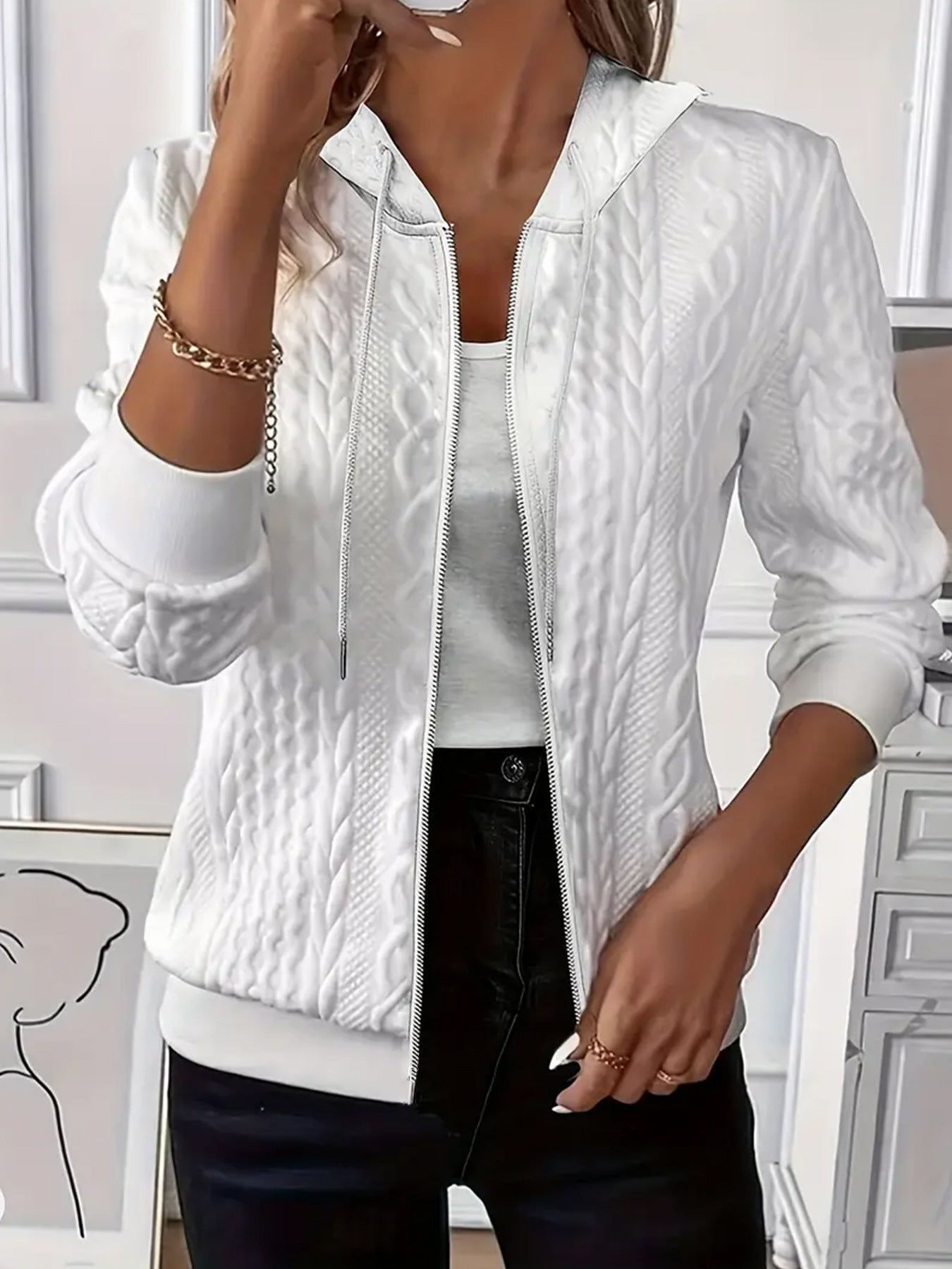 Women's Cable Knit Zip Up Hoodie Jacket Oversized