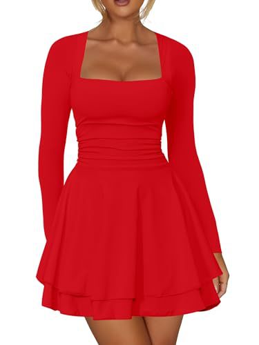 Women's Square Neck Long Sleeve Bodycon Mini Dress