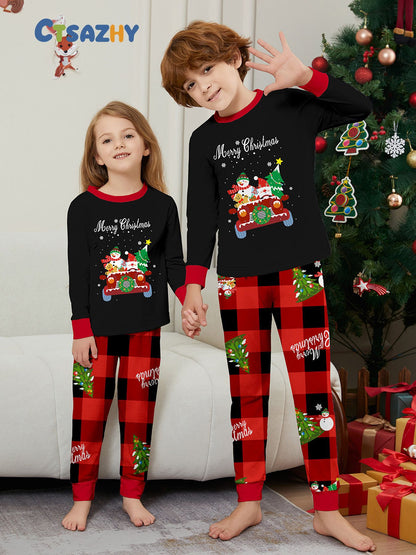 Parent-child Clothing Car Snowman Christmas Tree Print Loungewear Christmas Pajamas