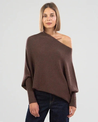 Women's Oversized Draped Off Shoulder Knit Sweater