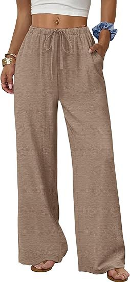 Women's Wide Leg Palazzo Pants Drawstring Waist with Pockets