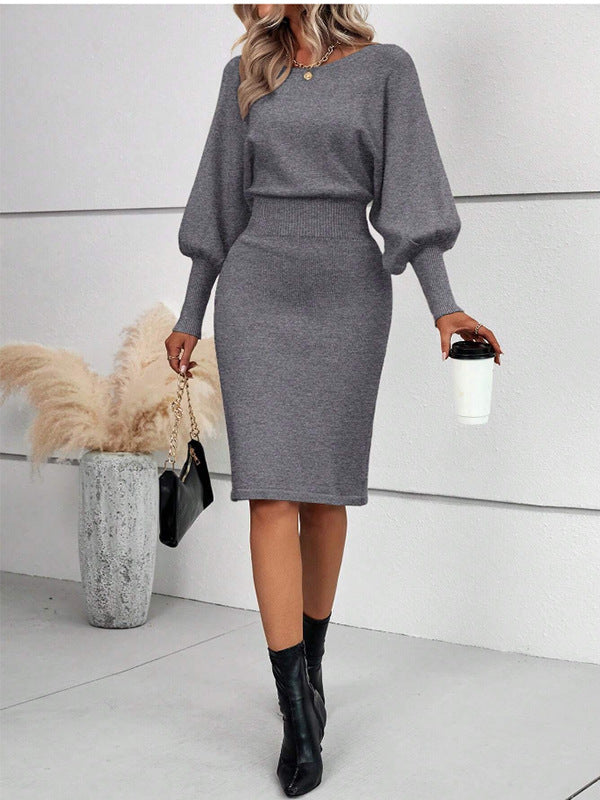 Women's Long Sleeve Ribbed Sweater Dress Bodycon Midi