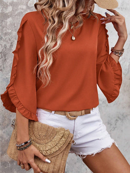 Women’s Black Ruffle Sleeve Loose Fit Chiffon Blouse