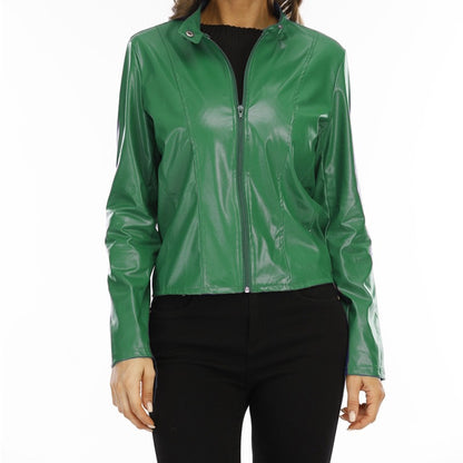 Women's Faux Leather Zip Up Blazer Jacket S-5XL