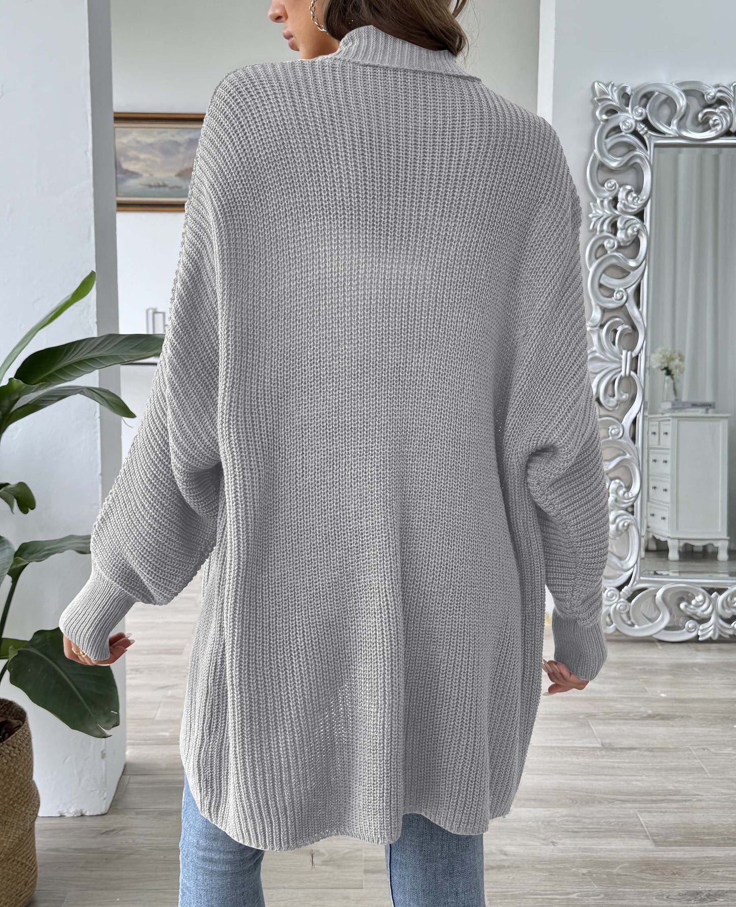 Women's Solid Color Loose Sweater Pearl Bead Women's Cardigan Jacket