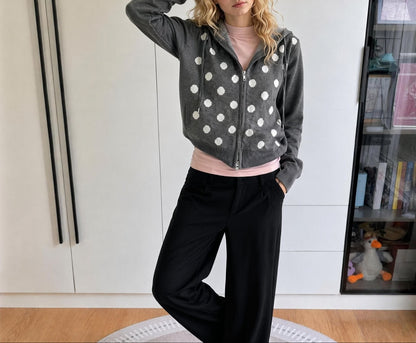 Women's Oversized Polka Dot Zip Cardigan Sweater