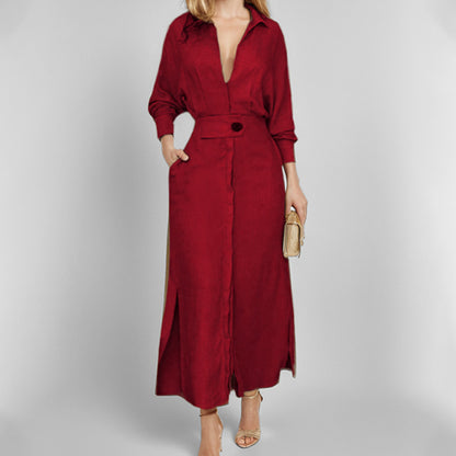 Women's Belted Maxi Shirt Dress Long Sleeve