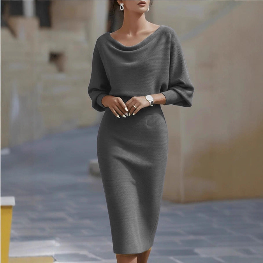Women's Draped Cowl Neck Batwing Midi Dress