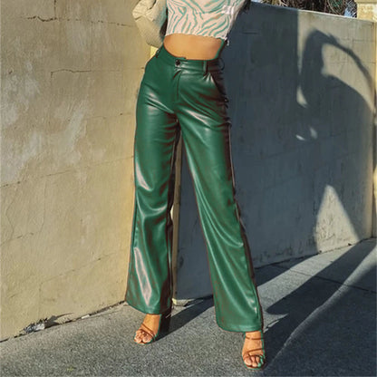 Women's High Waist Faux Leather Flare Pants