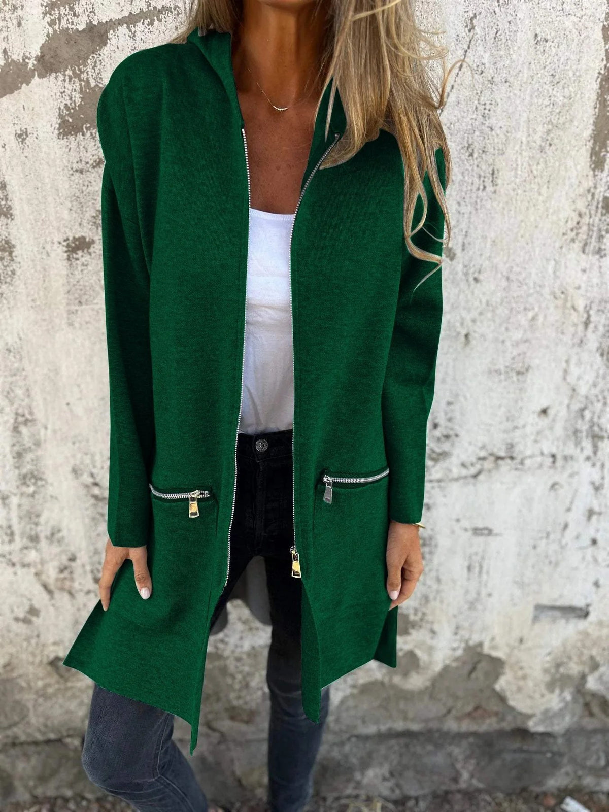 Women's Oversized Hooded Zip Up Longline Jacket