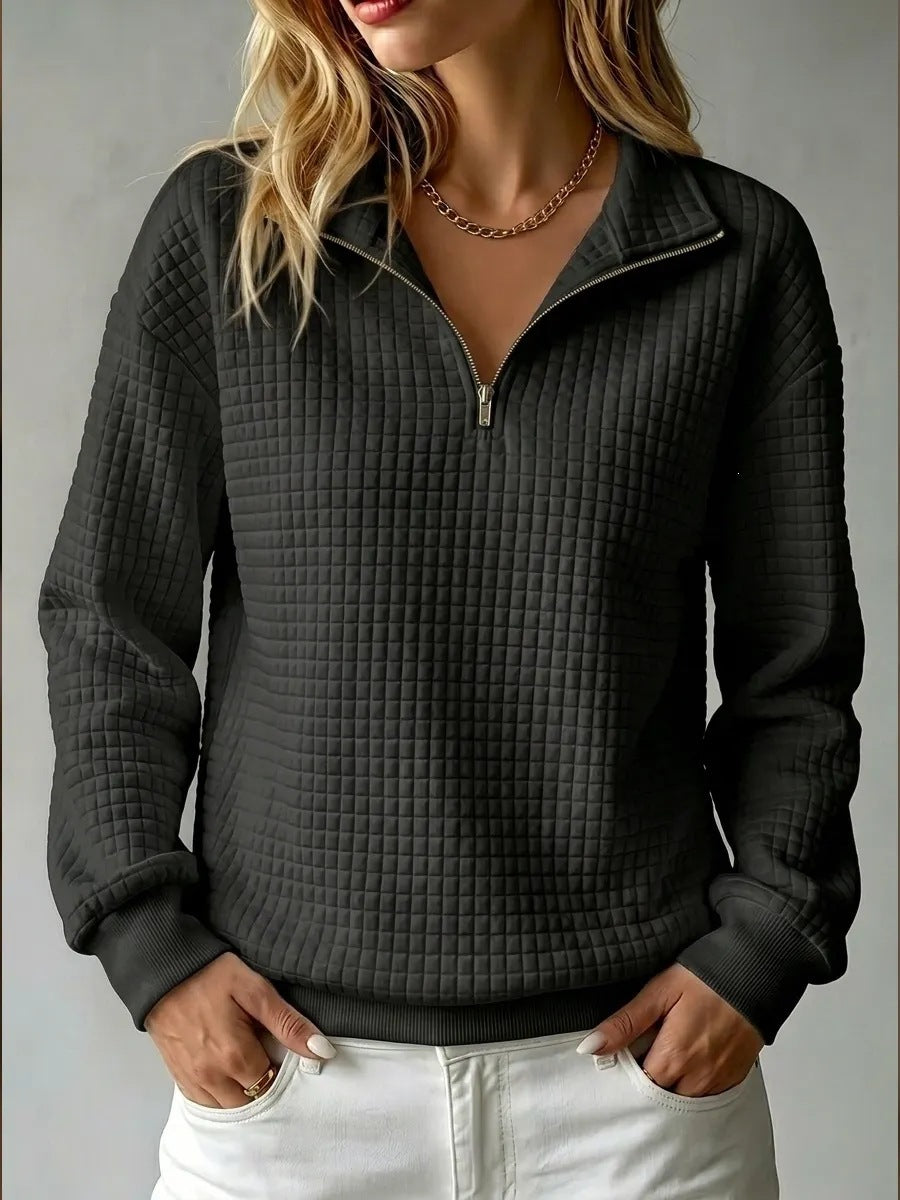 Women's Oversized Waffle Half Zip Pullover Sweatshirt