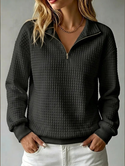 Women's Oversized Waffle Half Zip Pullover Sweatshirt