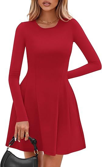 Women's Fall Casual Long Sleeve A-Line Knit Mini Dress