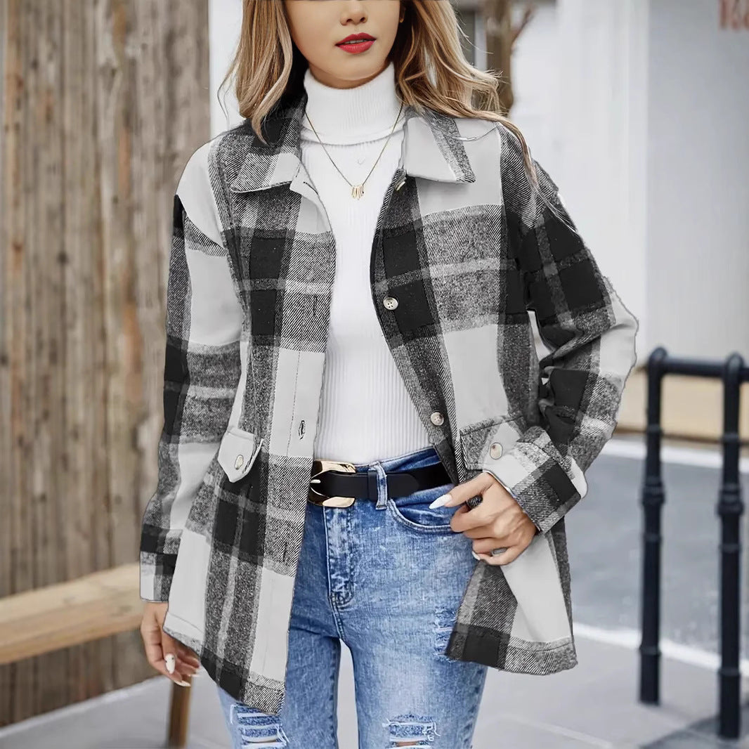 Women's Oversized Plaid Flannel Shacket Long Sleeve
