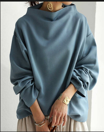 Women's Oversized Mock Neck Long Sleeve Sweatshirt