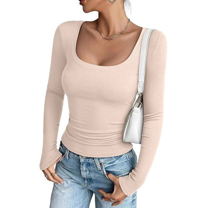 Women's Square Neck Ribbed Long Sleeve Fitted Top