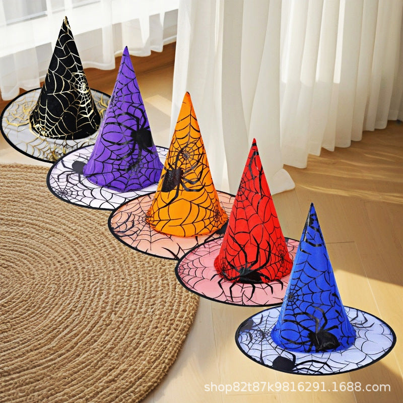 Halloween Witch Hat with Spiderweb Foil for Costumes