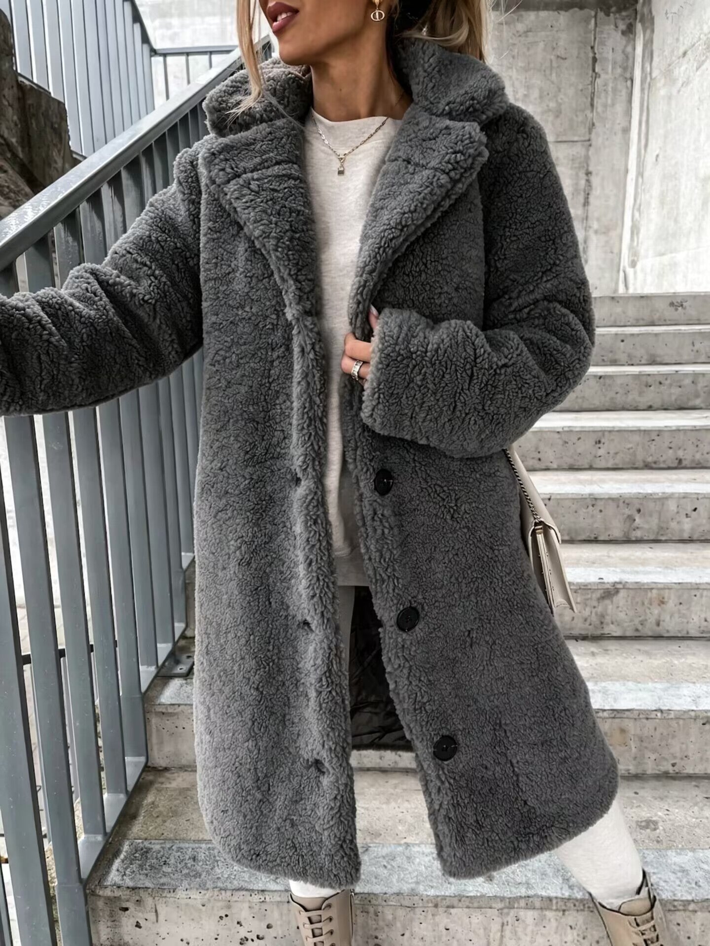 Fuzzy Teddy Coat Faux Fur Jacket Long Sleeve Outerwear
