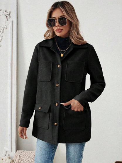 Women's Lapel Button Front Shacket Jacket Coat