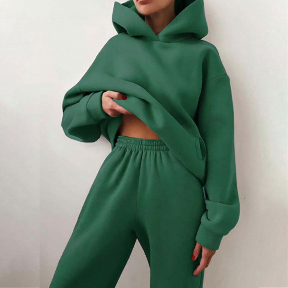 Women's Solid Hoodie Jogger Pants Set